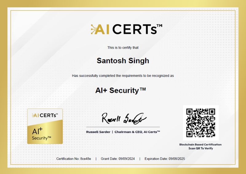 Certificate Earned By Santosh Singh