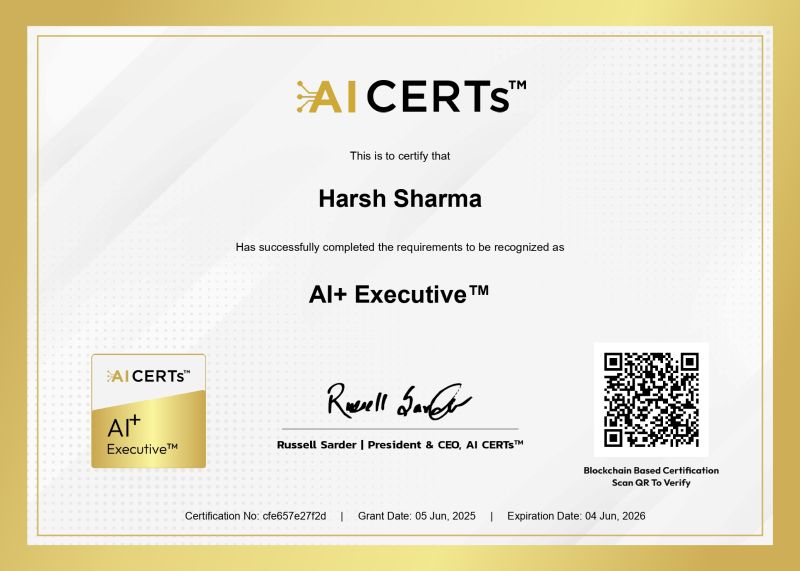 Certificate Earned By Harsh Sharma