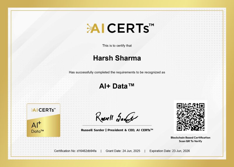 Certificate Earned By Harsh Sharma