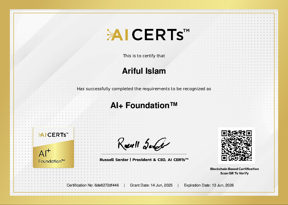 Certificate Earned By Ariful Islam