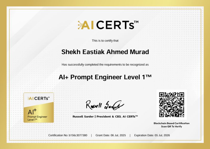 Certificate Earned By Shekh Eastiak Ahmed Murad