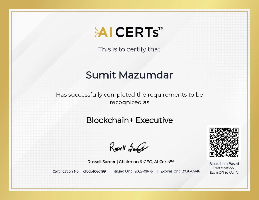 Certificate Earned By Sumit Mazumdar