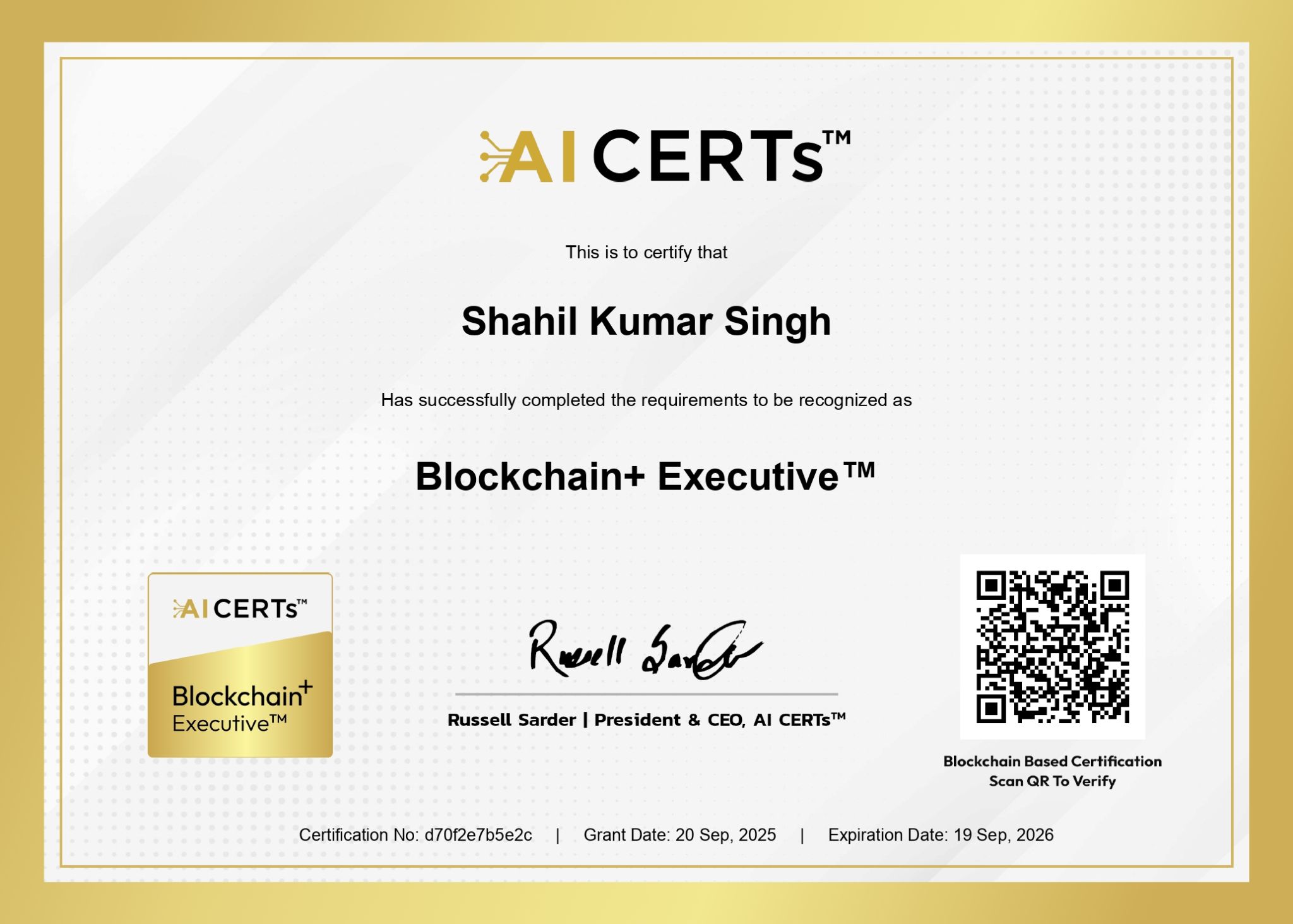 Certificate Earned By Shahil Singh