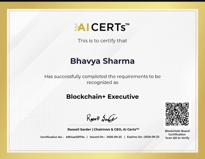 Certificate Earned By Bhavya Sharma