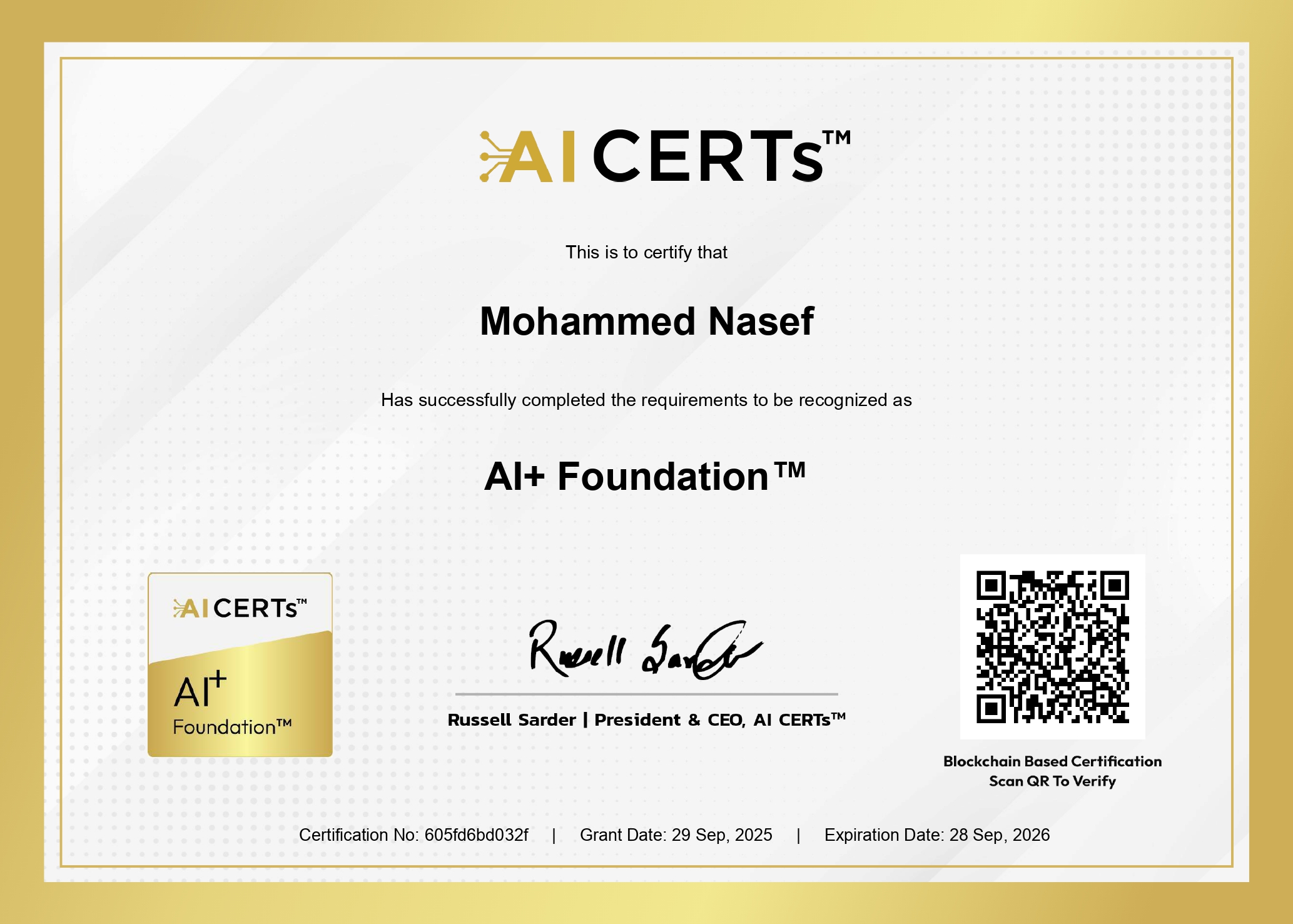 Certificate Earned By Mohammed Nasef