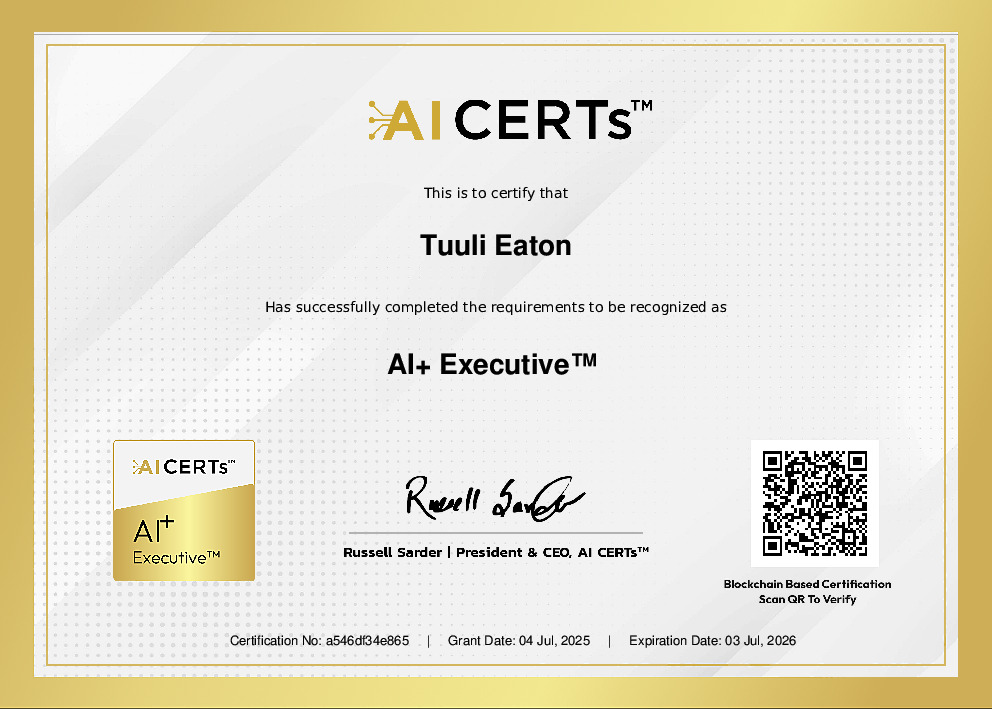 Certificate Earned By Tuuli (Sornikivi) Eaton
