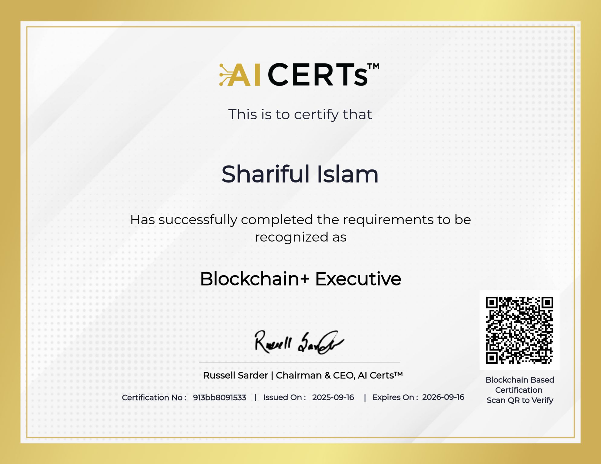 Certificate Earned By SHARIFUL (শ্বাৰিফুল ইছলাম) ISLAM