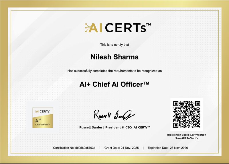 Certificate Earned By Nilesh Sharma