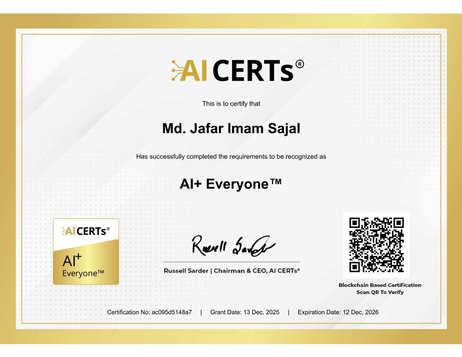 Certificate Earned By Md. Jafar Imam Sajal