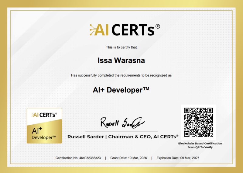 Certificate Earned By Issa Warasna