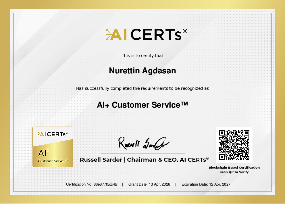 Certificate Earned By Nurettin Agdasan