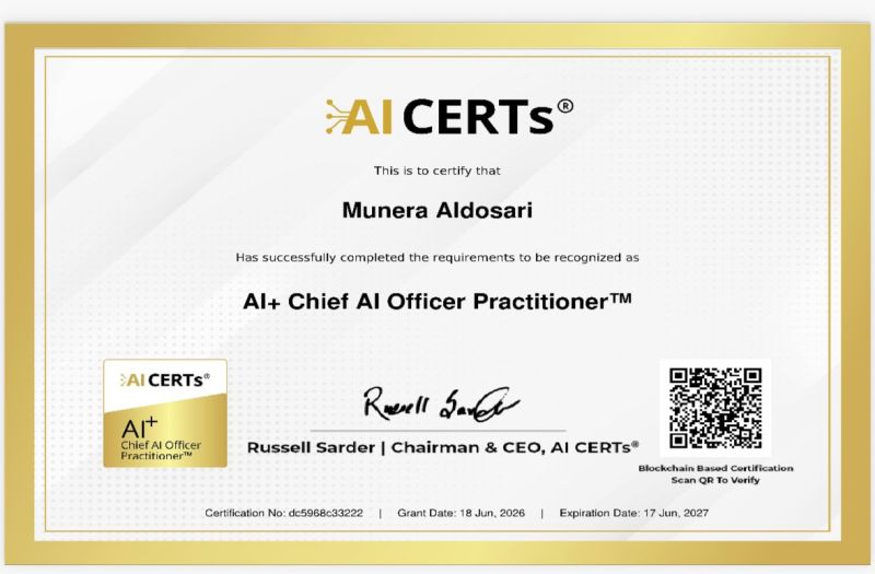 Certificate Earned By Munera Al Dosari
