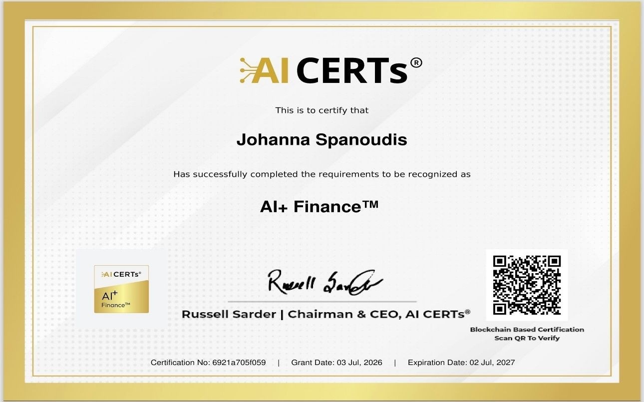 Certificate Earned By Johanna Spanoudis (CA)SA